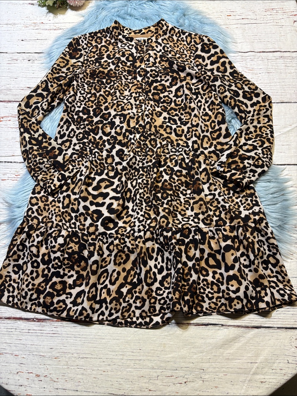 Whistles Leopard Animal Print Shirt Long Sleeve Dress sz 4